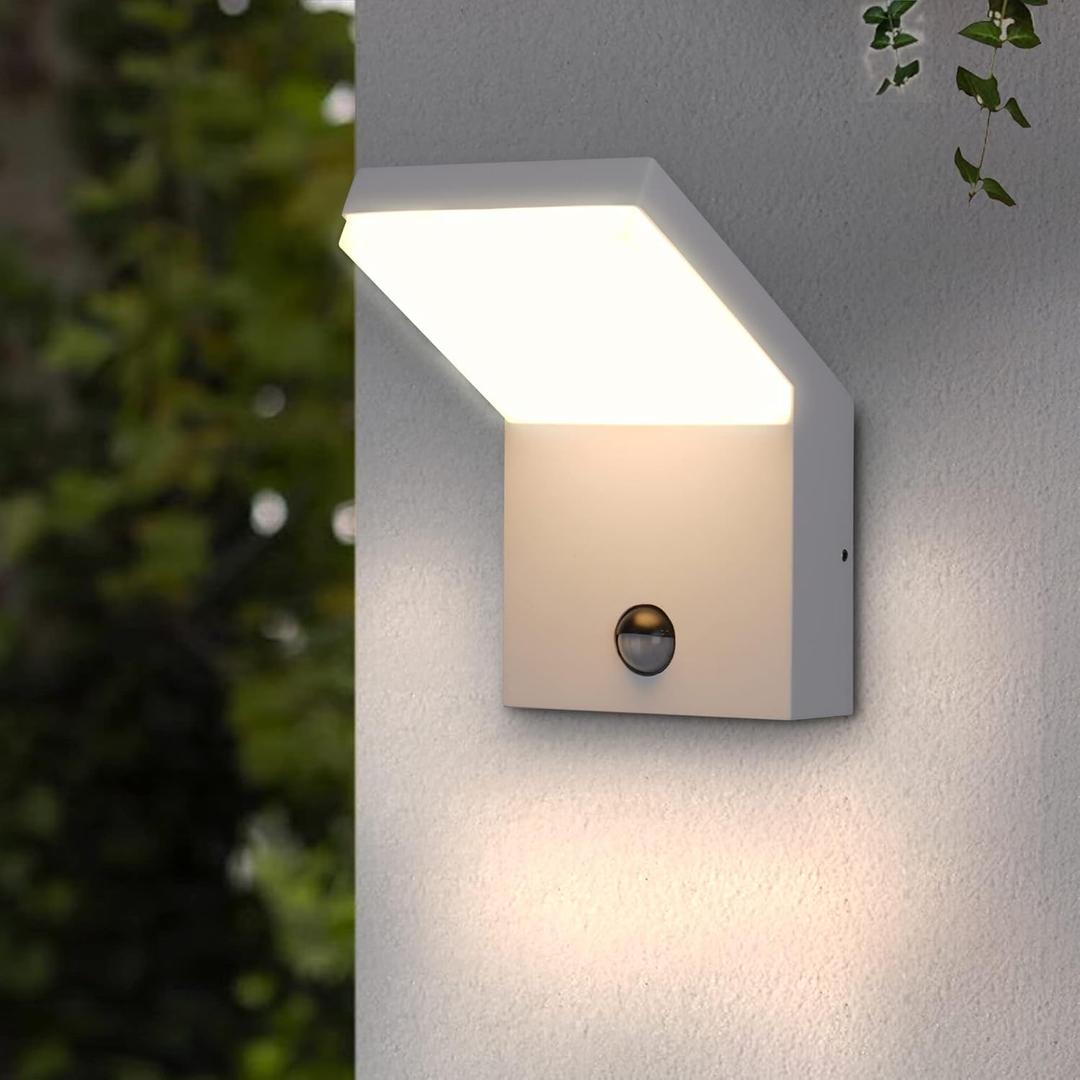 Motion Sensor Porch Light Outdoor Wall Mount Light Fixture White LED Wall Sconce IP54 Waterproof for Garage Front Door Patio House,3000K 18W 1800lm