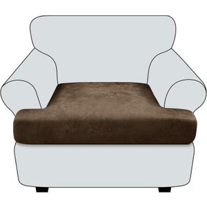 T Cushion Chair Cover Leather-Look 1PC Stretch Chair Seat Slipcover for Living Room Individual Armchair Couch Cover Seat Covers with Elastic Bands, Pet-Friendly, Non-Slip - Dark Brown