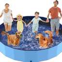 PETOCAT 97" Foldable Dog Pool Kiddie Swimming Pool, Plastic Non-Slip Hard Shell Kids Wading Pool, Large Portable Collapsible Pet Puppy Bathing Tub, Heavy Duty - Family Size, 8 ft x 16 inch.D - 5XL