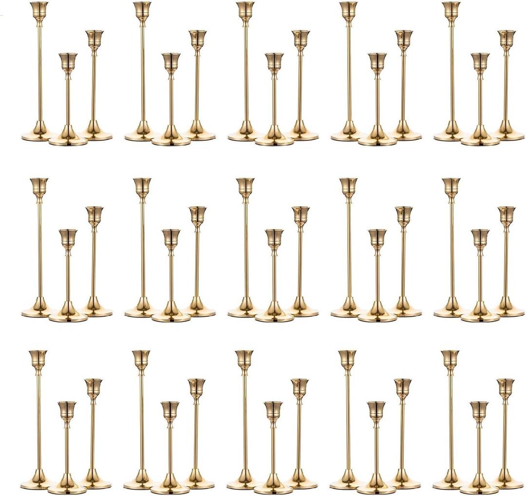 NUPTIO Gold Candlestick Holders for Centerpiece: Set of 45 Brass Candle Stick Holder for Home Dining Table Fireplace Livingroom Kitchen Decoration