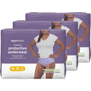 Amazon Basics Maximum Absorbency Incontinence Underwear for Women, Disposable Postpartum, Bladder Leak Protection, Odor Control, Soft, Medium, Lavender, 60 Count (3 Packs of 20)