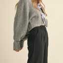 Esmeling Womens Long Sleeve Crop Cardigan Sweaters Chic Loose V Neck Knit Sweater Outerwear with Bow Tie (S)