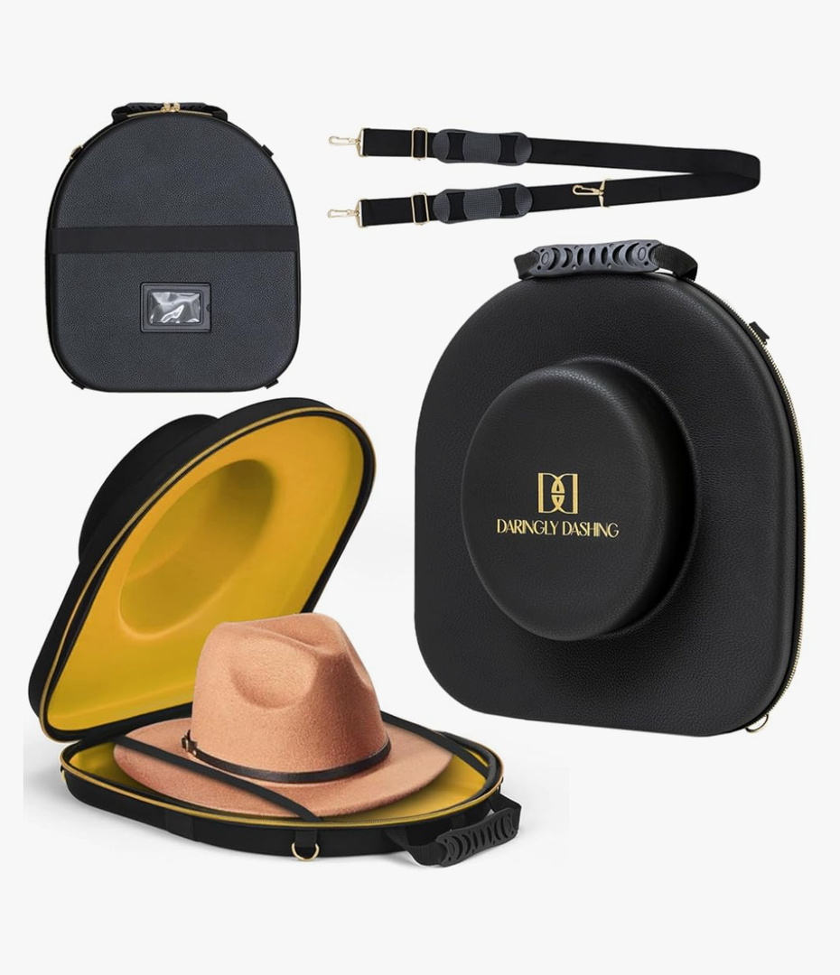 Cowboy Hat Box for Travel | Luxury Vegan Leather Cowboy Hat Travel Case with Carrying Handle, Luggage & Shoulder Straps - Large Hat Carrier for Cowboy, Panama & Tweed Hats