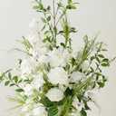 Ling's moment 41.0" Tall Free-Standing Wedding Aisle Artificial Flowers for Ceremony Decor, 2PCS White Walkway Floral Chair Markers, Faux Rose Altar Arch Arrangement Spring Decorations Outdoor