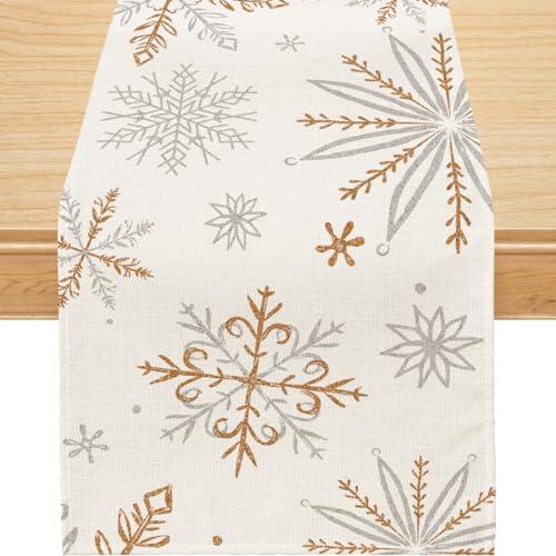 Siilues Christmas Table Runner, Snowflake Decorations Christmas Runner for Table Seasonal Chriatmas Winter Holiday Decor for Indoor Outdoor Dining Table Decorations 13x90 Inch