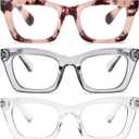 REAVEE Oprah Style Reading Glasses for Women, Blue Light Blocking Cute Oversized Square Computer Readers Spring Hinge (Clear/Pink Leopard/Grey) +1.25