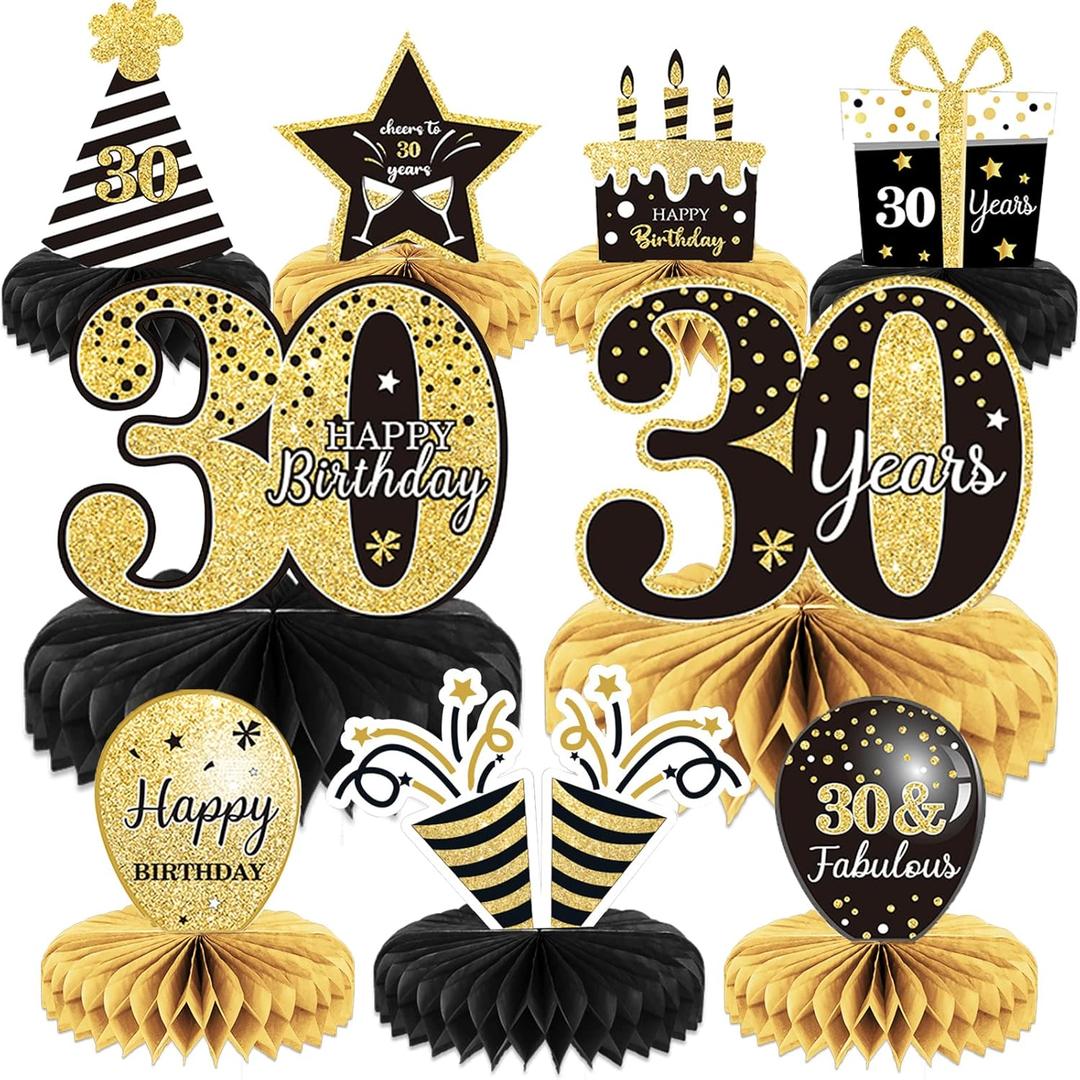 9 Pieces 30th Birthday Decoration 30th Birthday Centerpieces for Tables Decorations Cheers to 30 Years Honeycomb Table Topper for Men and Women Thirty Years Party Decor Supplies