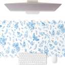 Hahafelt Scalloped Desk Mat Large Blue and White Floral Chinoiserie Mouse Pad 35.4'' x 15.7'' Vintage Nonslip Rubber Keyboard Pad for Laptop Computer Keyboard Vanity Work Home Decor