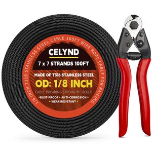 Black Stainless Steel Cable for Railing - 100FT 1/8" T316 Wire Rope