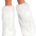 Leg Avenue Women's Kira Furry Leg Warmers For Women Rave Accessories, White/Silver 