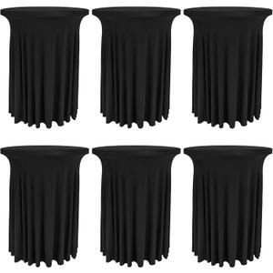 Fivenl 6 Pack Round Cocktail Tablecloth 32"x 43" Spandex Cocktail Table Skirt, Washable Stretch Fitted Table Covers for High Top Bar,Wedding,Party,Events (Black)