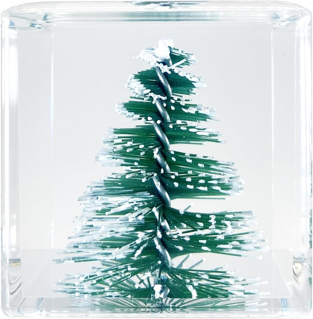 Plastic Christmas Tree Decor Desk Accessory Mini Resin Cube  Flower in Resin with Decorative 3D Christmas Tree, Desk Decor for Women, Small 1.58'' (2.9 oz), Lightweight Paperweight Option (4 cm)