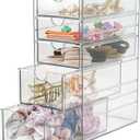 Plastic Drawer Storage with 5 Different Sizes Drawers, Clear Light Gray Hair Accessories Organizer, Transparent Dresser Bathroom Organizer