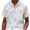 Tommy Hilfiger Men's Short Sleeve Lightweight Button Down Shirts in Regular Fit, Men's Casual Button Down Summer Shirts (Large, Sweet Blue / Allover)