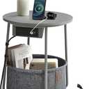 VASAGLE LILEA Collection - Side Table with Charging Station, Round End Table with Fabric Basket, Nightstand with USB Ports, for Living Room, Bedroom, Modern, Dove Gray and Slate Gray ULET228G01