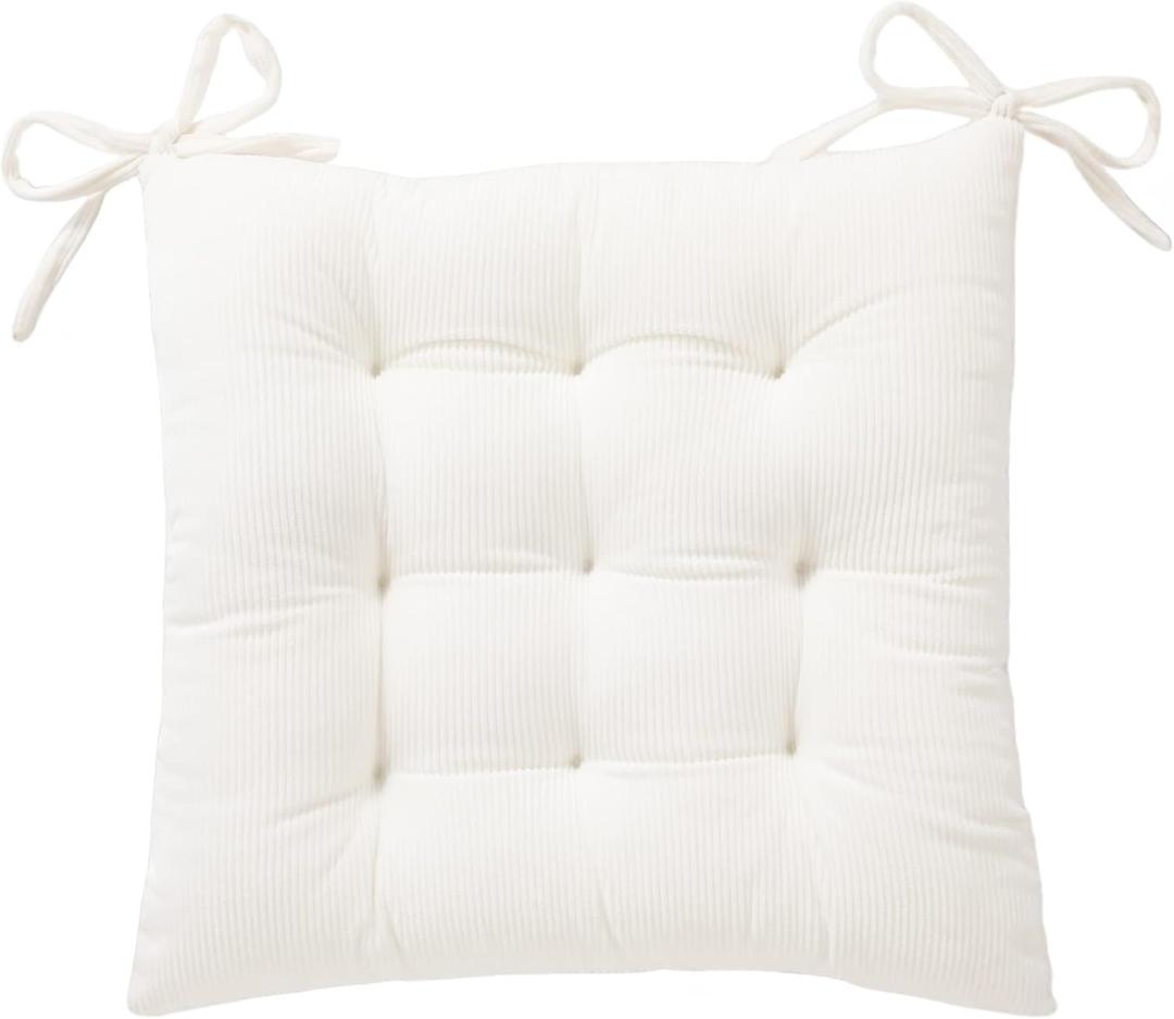 HLOVME Corduroy Chair Cushion with Ties Ultra Soft Warm Floor Cushion for Kids Reading Nook Comfortable Square Seat Cushion for Adult 15.7x15.7, White