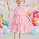 Arshiner Little Girl Dresses Ruffle Sleeves Tiered Tulle Tutu Dress Toddler Girls Summer Fashion Clothes 2-7T (Pink)