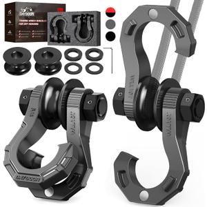 DAYDOOR D Ring Shackles with Snatch Block, 45,000Lbs Break Strength Towing Winch Shackle, 3/4" Heavy Duty Shackles with 7/8" Screw Pin for Off Road Vehicle Recovery (2 Pack,Gray)