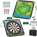 Golf Chipping Game with Large Double-Sided Chipping Mat, 2 Adjustable Clubs, 9 Sticky Pickleballs,30 Sticky Golf Balls,Portable Practice Game for Dads and Junior Golfers - Indoor and Outdoor