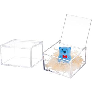 BENECREAT 2Pcs Acrylic Box with Lid, 4x4x2.3inch Clear Cube Display Case Storage Boxes Organizer Containers for Wedding Birthday Gift Packing Jewelry Office Supplies Storage
