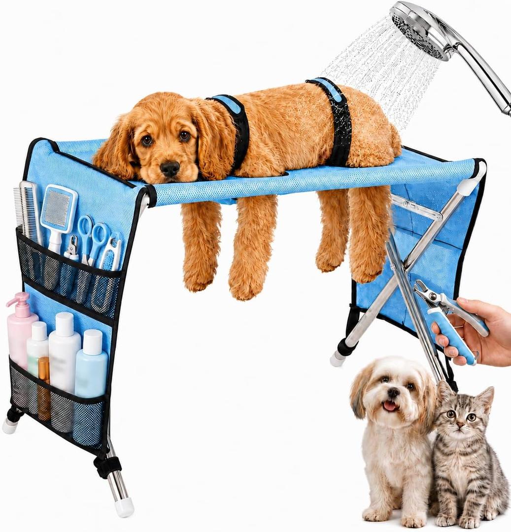 Pet Grooming Hammock for Small Dogs with Stand, Dog Bathing Hammock
Foldable Dog Cat Hammock for Grooming, Aluminium Alloy Support, for Nail Trimming, Bathing & Daily Care, Holds up to 20 lbs
