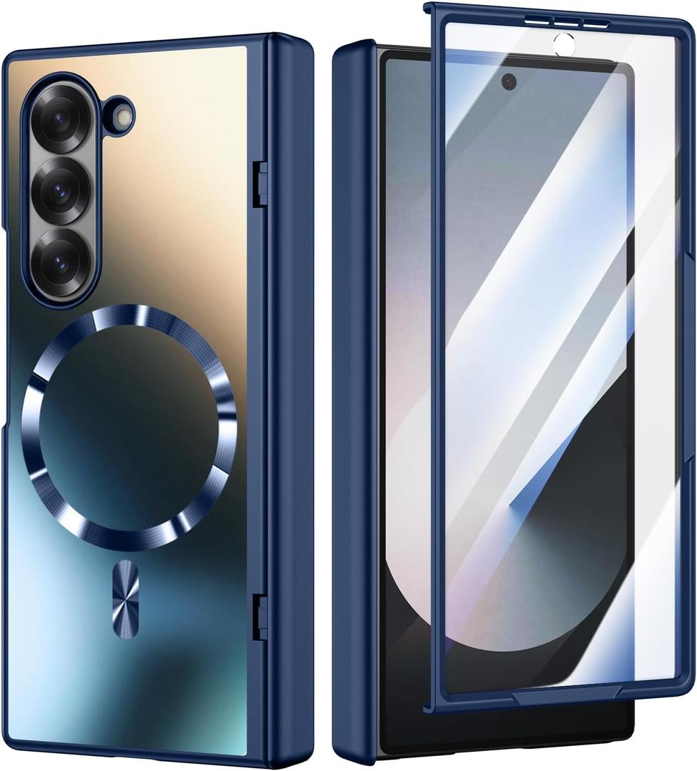 Magnetic for Samsung Galaxy Z Fold 6 Case, Compatible with MagSafe, with Built-in Screen Protector & Hinge Protection, Fold6 Military Grade 360 Full Body Shockproof Phone Cover, Blue (Z Fold 6, Blue)