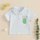 Toddler Baby Boy Shirt Golf Stripes Short Sleeve Button Down T-Shirt Tops Cute Infant Casual Tee Summer Clothes (White)