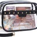 Missnine Clear Bag for Stadium Events Quilted Clear Purse for Women Stadium Approved PVC Crossbody Concert Bag (Studs Chain Blac)