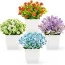 Der Rose 4 Pack Fake Flowers Plants Mini Artificial Greenery Potted Plants for Home Decor Indoor Office Table Room Farmhouse