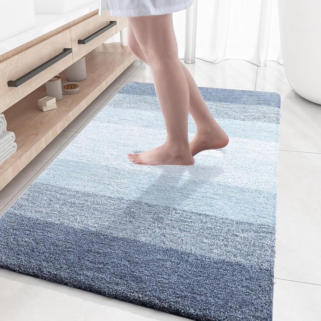 OLANLY Bathroom Rugs Mat 59x35, Extra Soft Absorbent Microfiber Bath Rugs, Rubber Backing, Quick Dry, Machine Washable Bath Mats for Bathroom Floor, Tub and Shower, Home Decor Accessories, Blue