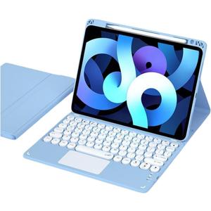 Keyboard Case for iPad 9th/8th/7th Generation/Air3/Pro10.5 with Touchpad,Candy Color Round Keys Magnetic Detachable Keyboard with Multi-Touch Trackpad and Pencil HolderMisty Blue
