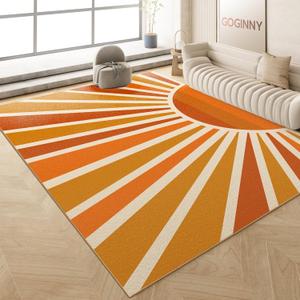 Washable 8x10 Sun Area Rug for Living Room, Brown Sun Modern Abstract Boho Large Area Rugs, Ultra Thin Low Pile Lightweight Indoor Carpet Mat with Non-Slip Backing for Bedroom Kids Nursery Play Room