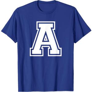 Letter A Name Initial Varsity Alphabet Monogram T-Shirt (Small, Black)