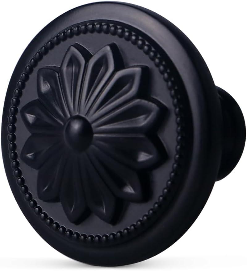 Kitchen Cabinet Knobs, 10 Pack Matte Black Zinc Alloy, 1-2/5'' Round Handles for Cabinets and Drawers Dresser, Included Screws