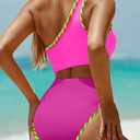 Women's One Piece Swimsuit- One Shoulder Cutout Tummy Control Bathing Suit (Pink, L)