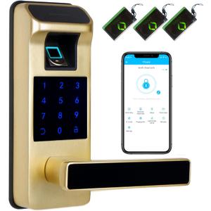 Harfo Smart Door Lock, Heavy Duty 5 in 1 Keyless Entry Door Lock, Full App Control Digital Keypad Lock, Reversible Handle with Fingerprints and Passcodes for Family/Office/Apartment (Gold)