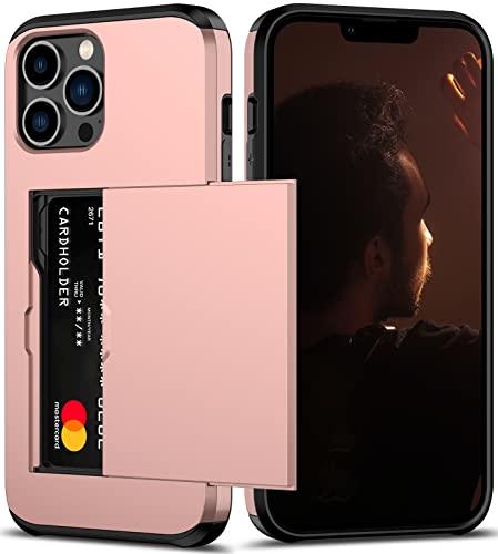 Nvollnoe for iPhone 13 Pro Max Case with Card Holder Heavy Duty Protective Dual Layer Shockproof Hidden Card Slot Slim Wallet Case for iPhone 13 Pro Max for Women&Men(Rose Gold)