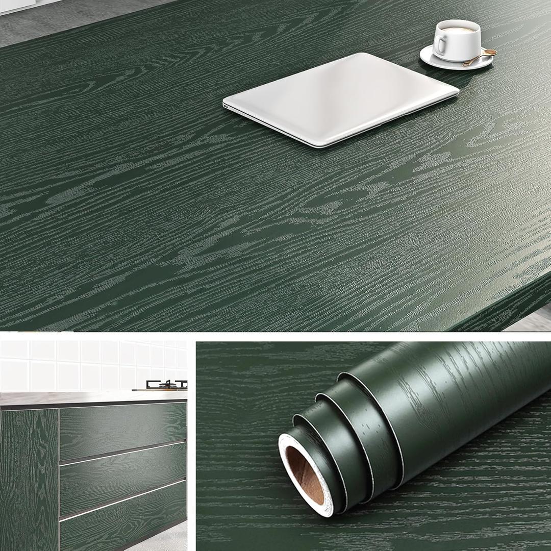 Livelynine 36 x197inch Green Wood Contact Paper Peel and Stick Kitchen Vinyl Wrap for Countertops Waterproof Contact Paper for Desk Counter Table Top Sticker Cover Self Adhesive Wallpaper Door Covers