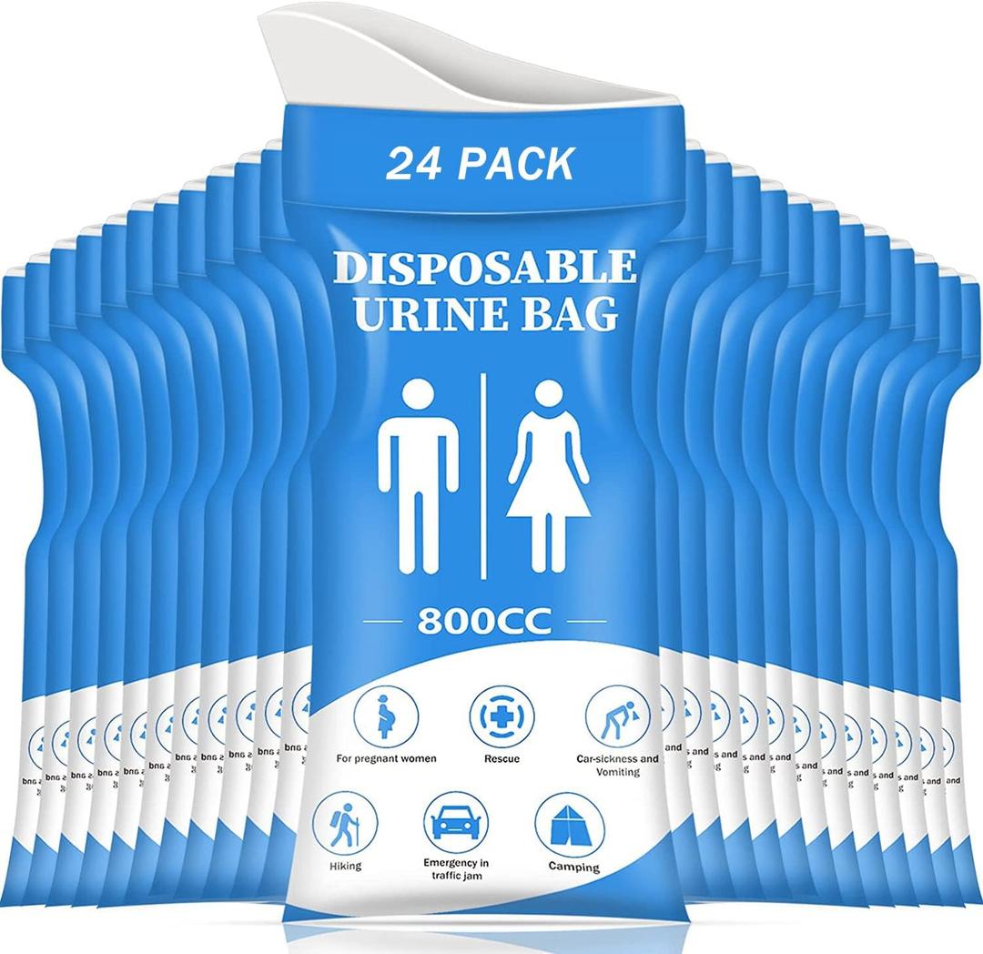 DIBBATU Urine Bag, 24 PCS 800ML Disposable Urinal Bag for Travel, Emergency Portable Pee Bag and Vomit Bags, Unisex Urinal Bag as Toilet Bag Suitable for Camping, Traffic Jams, Pregnant, Patient, Kids