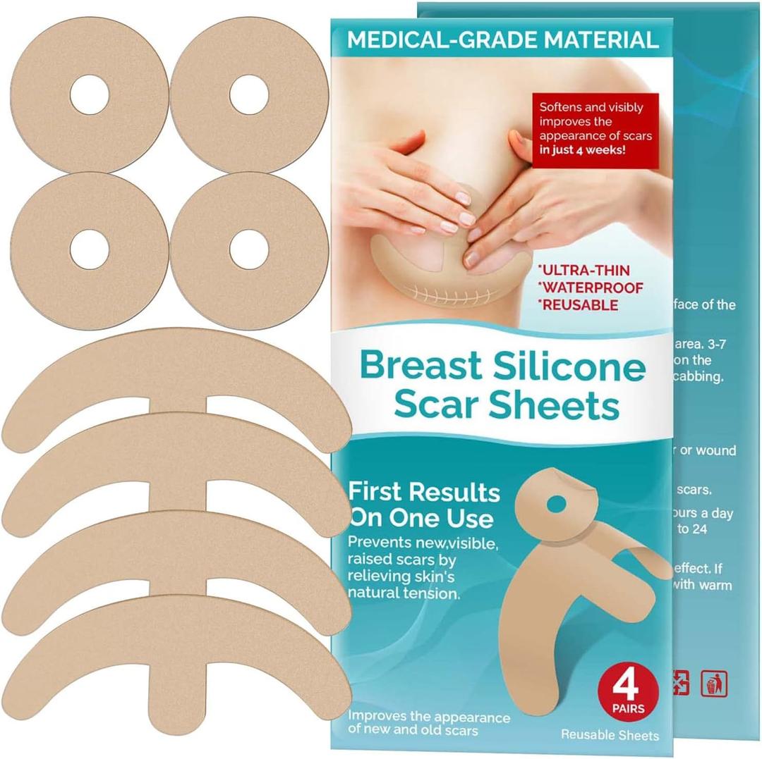 Silicone Scar Sheets, Silicone Scar Tape, 8 Pcs Reusable Medical Grade Silicone Scar Sheets for Breast