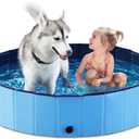 Jasonwell Foldable Dog Pet Bath Pool Collapsible Dog Pet Pool Bathing Tub Kiddie Pool Doggie Wading Pool for Puppy Small Medium Large Dogs Cats and Kids 48" Blue (Mdf Wood Blue)