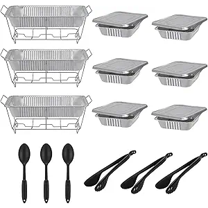ROVSUN Chafing Dish Buffet Set Disposable, Buffet Servers and Warmers, Food Warmer for Parties Buffets, 13 Pieces Catering Set, Includes Full-Size Wire Chafer Stand, Disposable Pans & Utensils