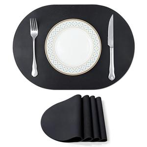 fanquare Large Oval Black Silicone Placemats 4 Pack Thin & Non Slip Table Mats Easy to Clean Heat-Resistant Waterproof Placemat for Kitchen Countertop