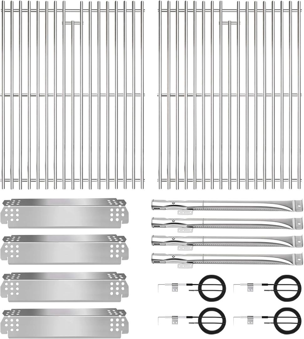 CANDANA Replacement Parts for Nexgrill 4 Burner 720-0830H 720-0830D 720-0783C 720-0783E 720-0958A, 17" Stainless Steel Grill Grate, Grill Burner, Heat Plate, Igniters for 5 Burner 720-0888N