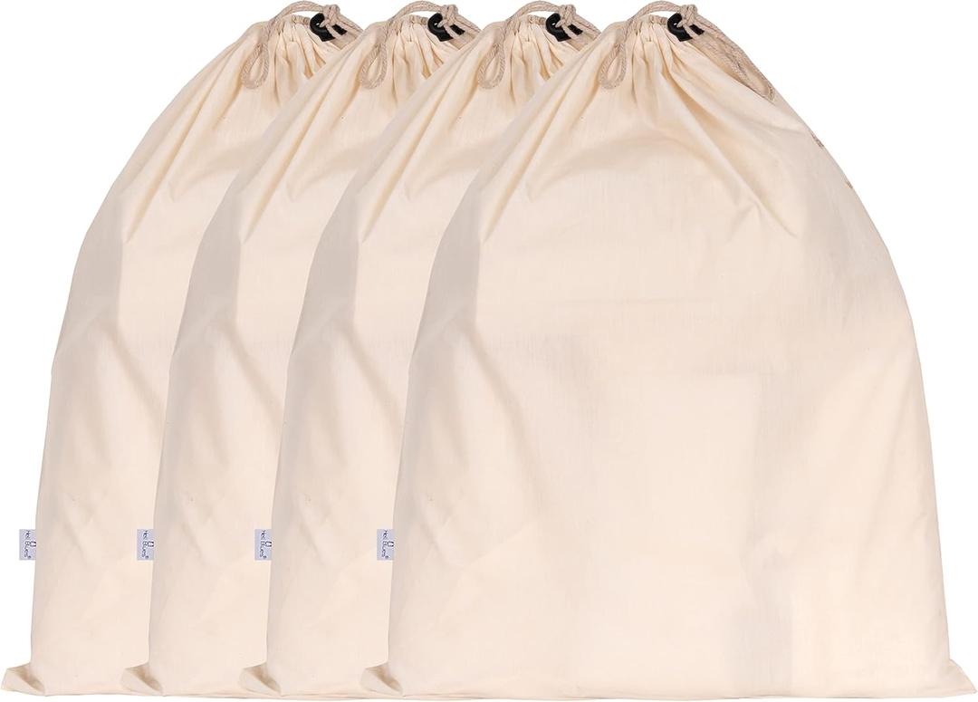 HB 4-Pack Cotton Large Drawstring Pouches 19" x 24" Muslin Grocery Home Storage Luggage Organizer Storage Dust-Proof Bags Cover for Shoes, Handbags, Backpacks