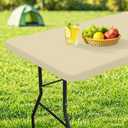 homing Rectangle Table Cloth Cover, Waterproof Polyester Elastic Fitted Tablecloth, Fits for 6 Foot Folding Tables, Washable Table Protector for Picnic, Camping, Outdoor (Champagne, 36" x 72")