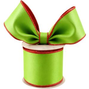 Meseey 4 Inch 10 Yards Double-Faced Lime Green/Red Velvet with Satin Back Wired Edge Ribbons for Christmas Tree Decor, Wreath Making, Gift Wrapping & Holiday Party Supplies