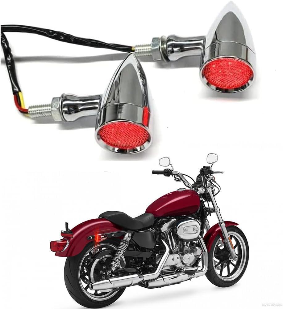 DREAMIZER LED Turn Signals Front Rear 15 LED Motorcycle Lights Super Bright Bulbs Compatible With Harley Honda Yamaha Suzuki and More (Chrome-Red light)