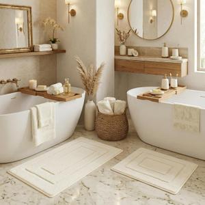 GRANNY SAYS Bathroom Rugs Sets 2 Piece,Soft Bath Mats for Bathroom, Bath Rugs Non Slip Washable, Absorbent Bath Rug for Tub,Shower and Toilet, Bath Mat Set (Cream, 20" x 32" + 16" x 24")