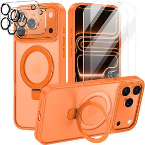 Lamcase for iPhone 17 Pro Max Case,with Magnetic Invisible Stand [Military Drop Protection] [Compatible with MagSafe] Shockproof Slim Translucent Anti-Slip with 2 Screen Protector,Orange